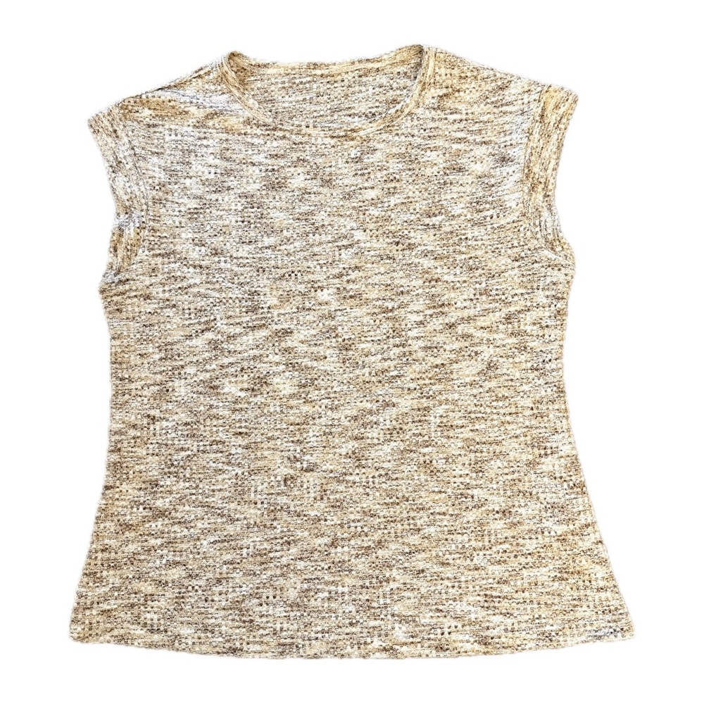 Brown and White Heathered Marled Pattern Short Sleeve Shirt Sz M